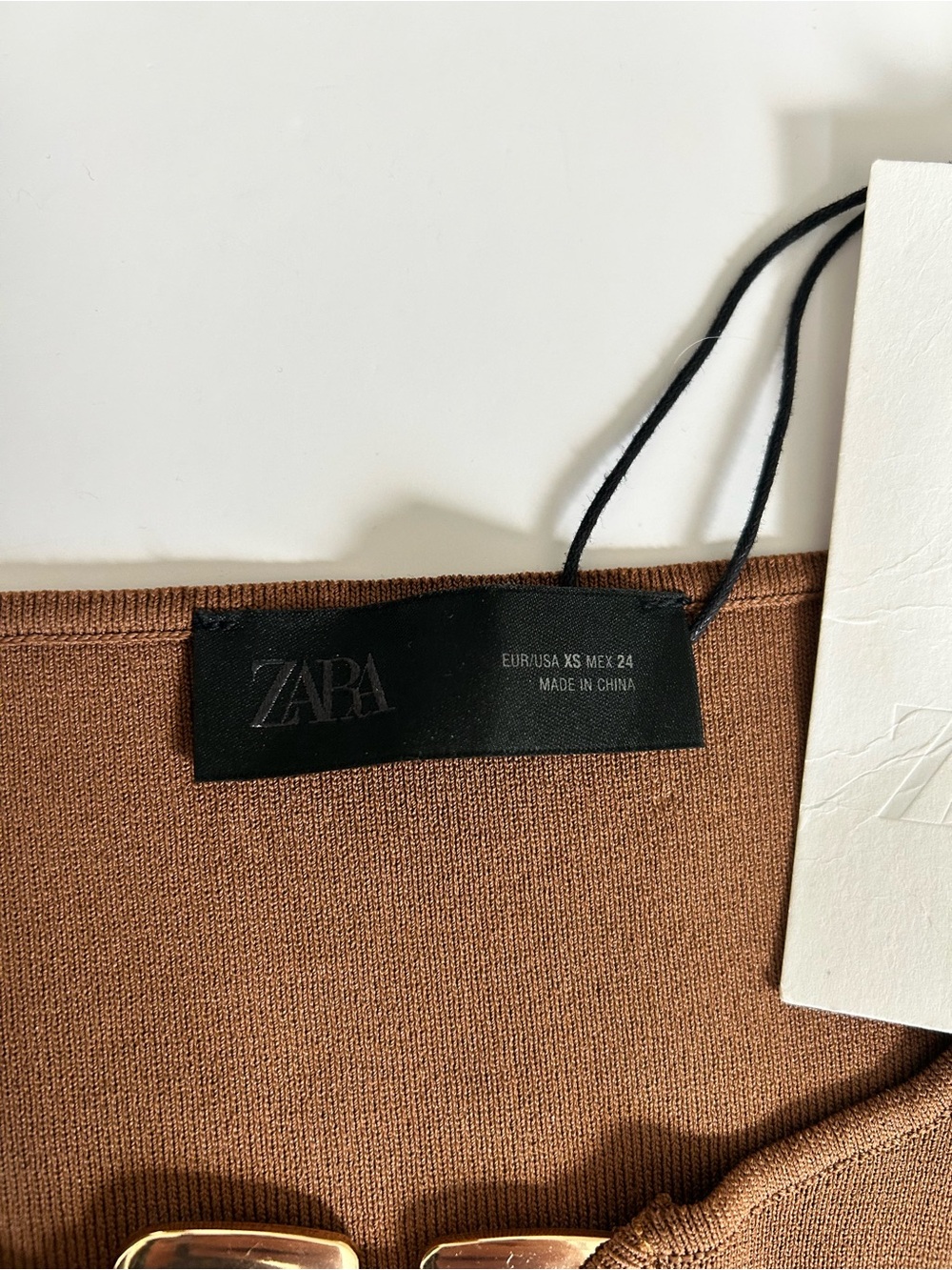 ZARA Brown Sleeveless Tank Top with Gold-Tone Buckle Cutouts - Picture 4 of 7